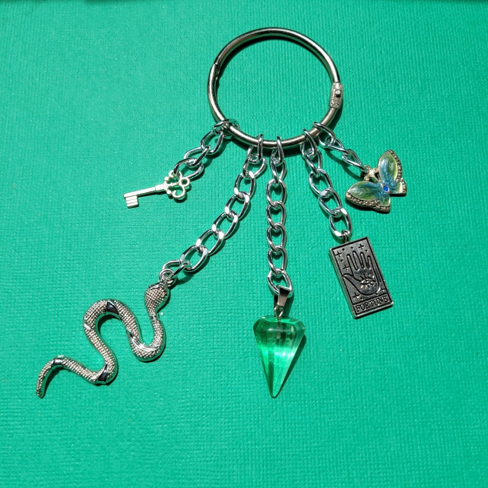 Handmade keychain repurposed reworked snake butterfly fortune tarot witchy goth